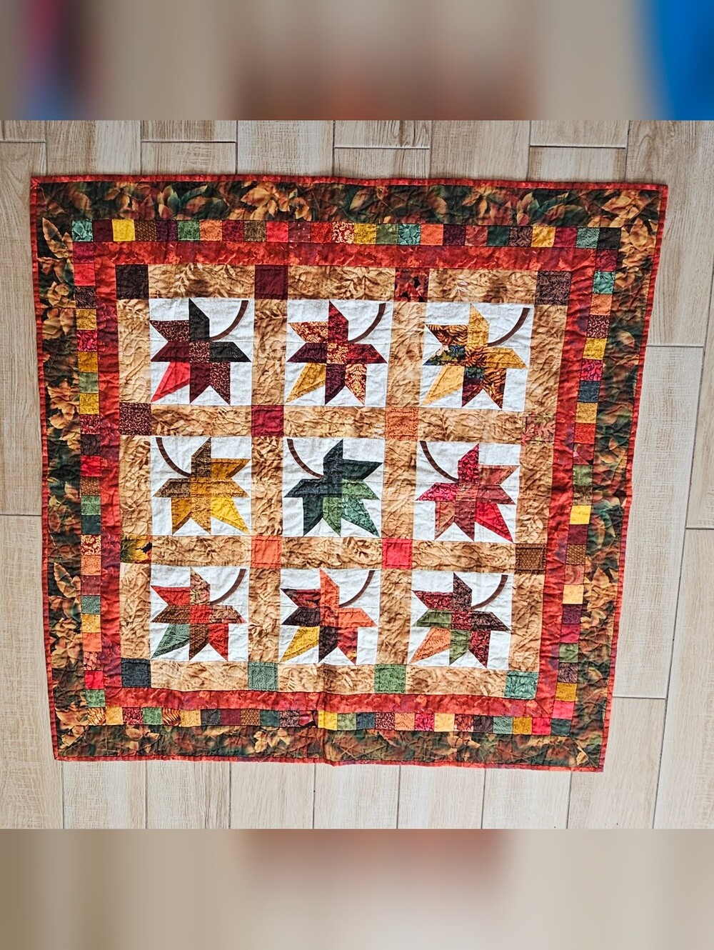 Hand Quilted Wall Hanging Autumn Splendor Maple Leaf Art Quilt Signed Sleeve